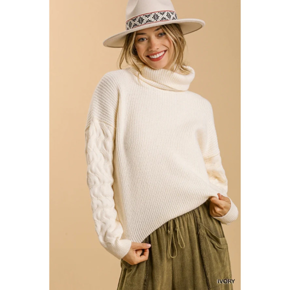 UMGEE Womens Sweater Large Cream Cable Knit Turtle Neck Long Sleeve Pullover NWT - Picture 1 of 13